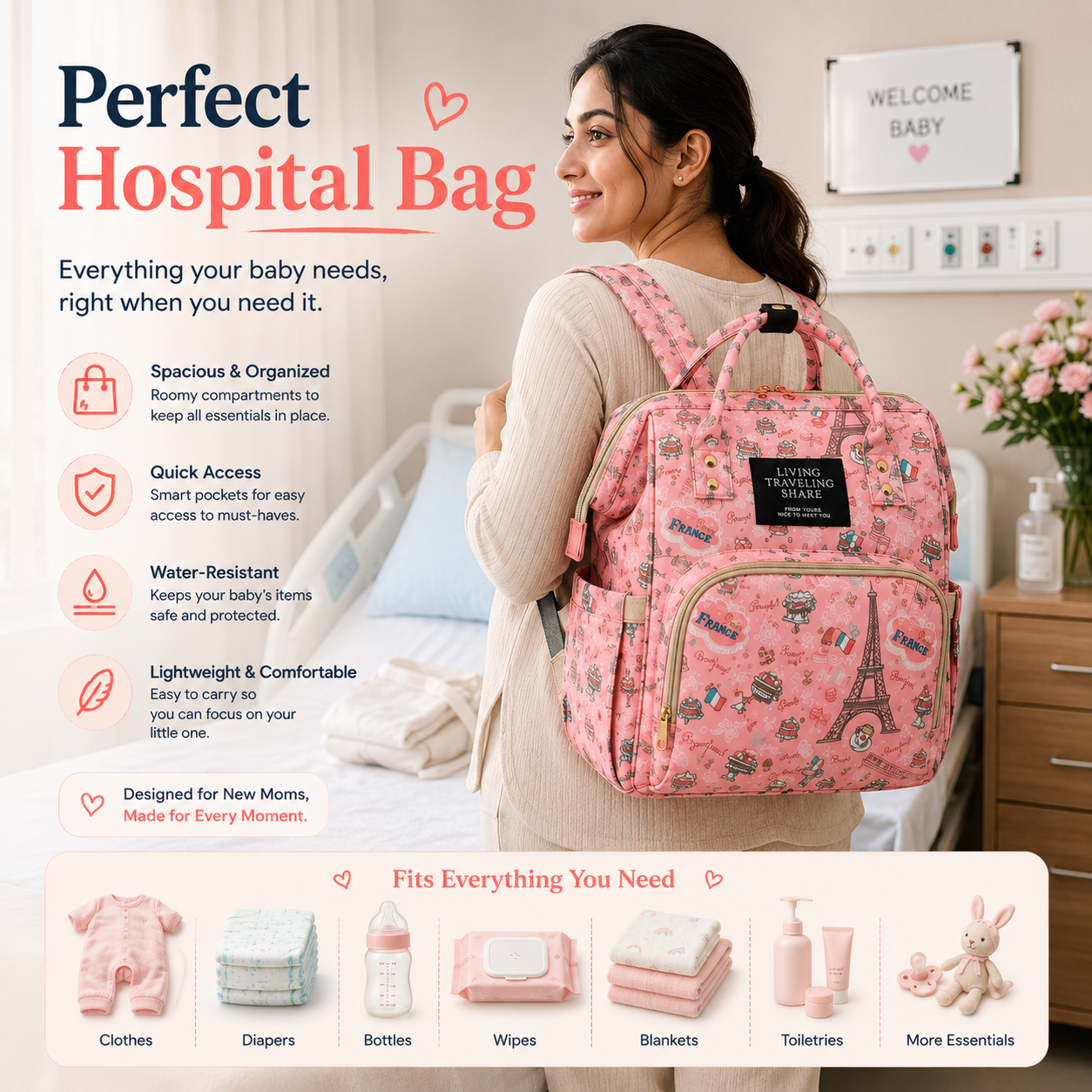 Multi-Function Diaper Bag Backpack for Moms | Waterproof Baby Travel Bag with Bottle Pockets