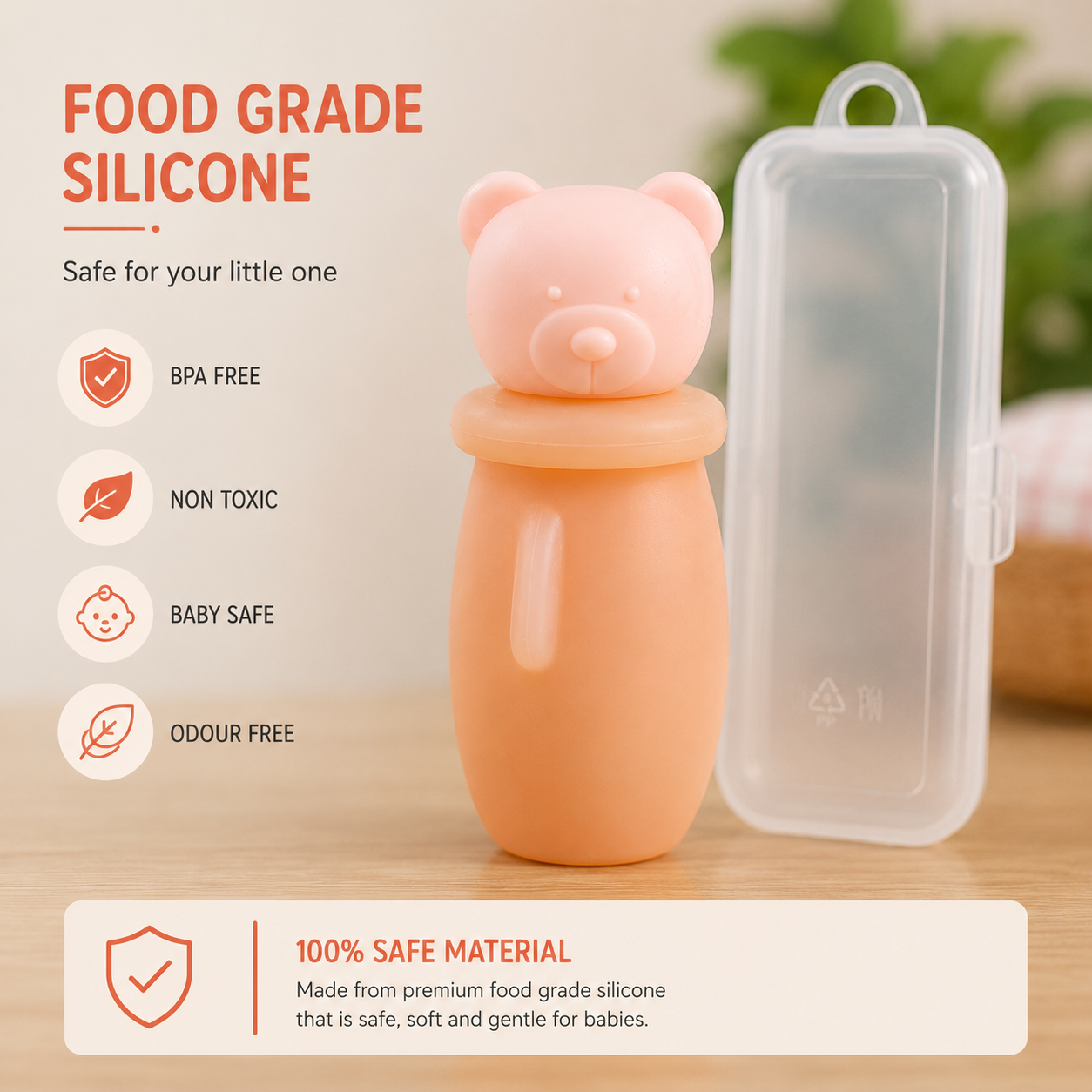 Premium Baby Silicone Squeeze Feeding Bottle with Bear Cap | BPA Free | Leakproof | Travel Friendly