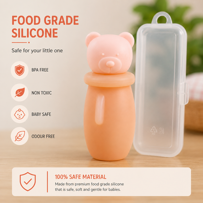 Premium Baby Silicone Squeeze Feeding Bottle with Bear Cap | BPA Free | Leakproof | Travel Friendly