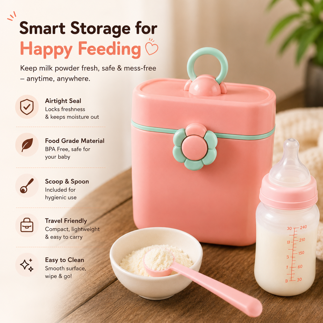 Baby Milk Powder Container with Scoop | BPA-Free Airtight Formula Dispenser