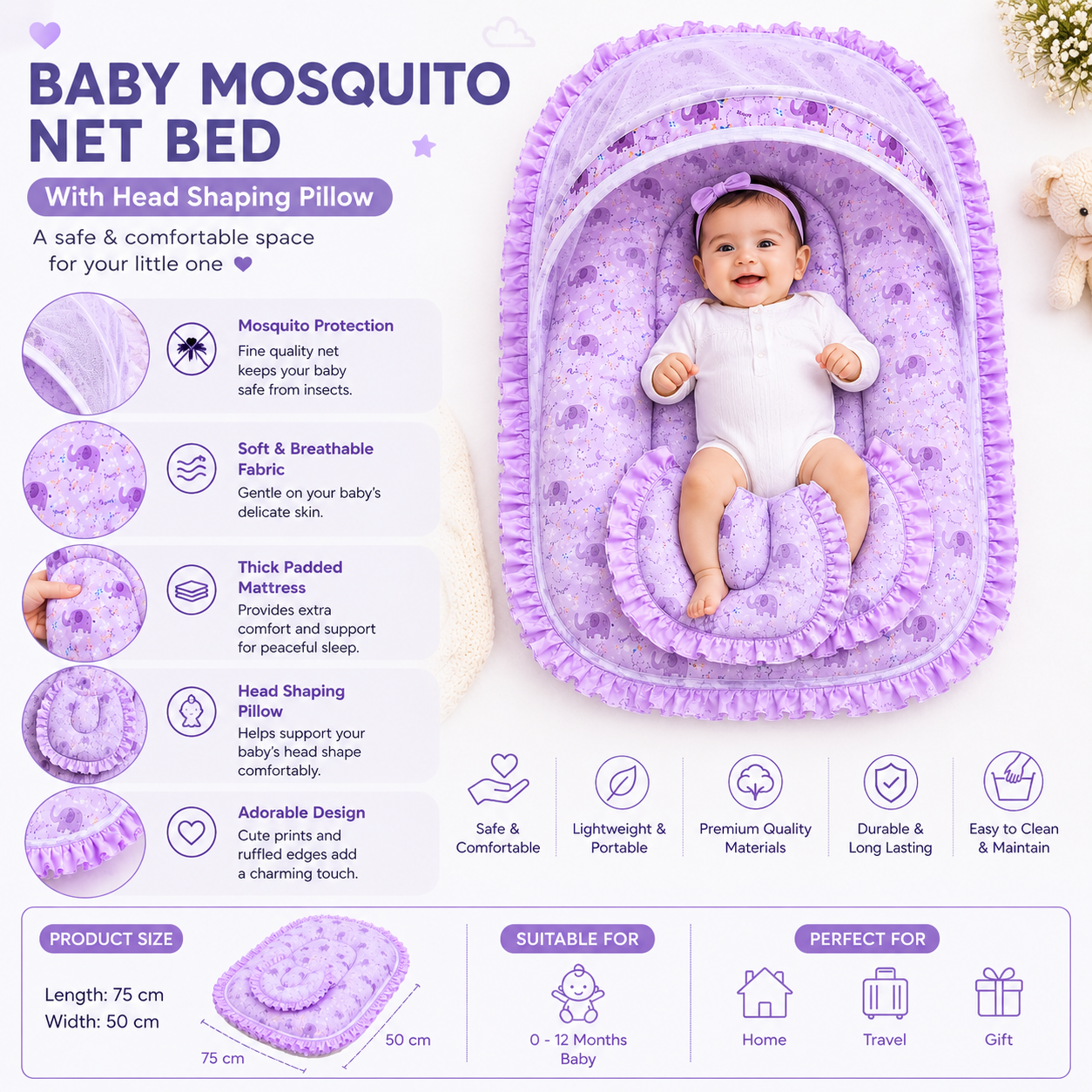 Baby Mosquito Net Bed with Pillow