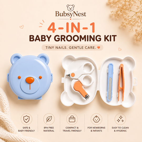 BubsyNest 4-in-1 Baby Grooming Kit | Nail Clipper, Scissors, Tweezers & Nail File