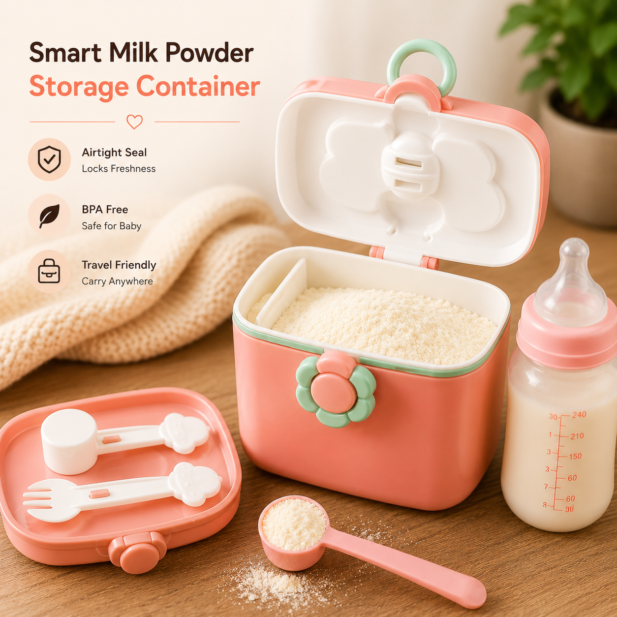 Baby Milk Powder Container with Scoop | BPA-Free Airtight Formula Dispenser