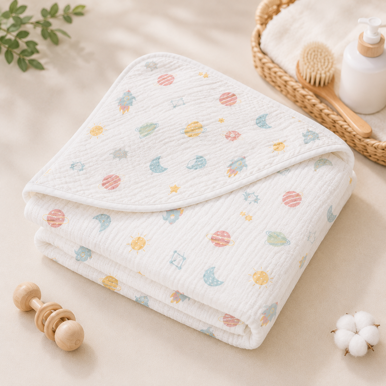 Soft Muslin Hooded Bath Towel for Newborns & Infants (0–6 Months)