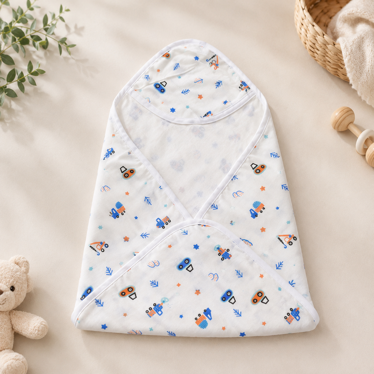 Soft Muslin Hooded Bath Towel for Newborns & Infants (0–6 Months)