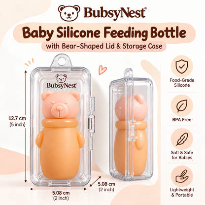 Premium Baby Silicone Squeeze Feeding Bottle with Bear Cap | BPA Free | Leakproof | Travel Friendly