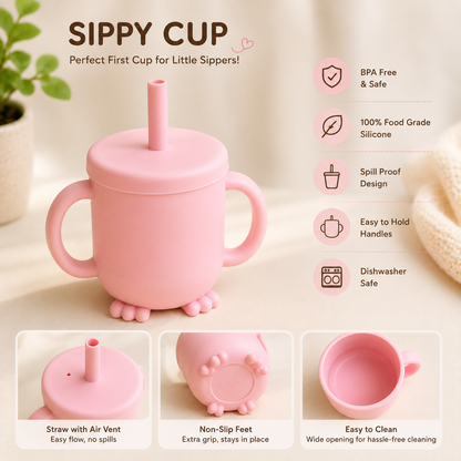 6-Piece Silicone Baby Feeding Set for 6-36 Months | Bib, Plate, Bowl, Cup, Spoon & Fork