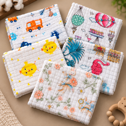 BubsyNest Baby Muslin Face Towels, 100% Cotton, Pack of 5, 25 × 25 cm