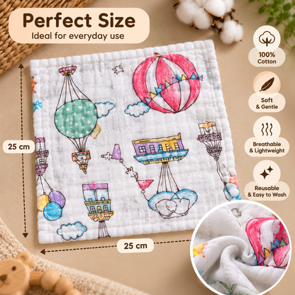 BubsyNest Baby Muslin Face Towels, 100% Cotton, Pack of 5, 25 × 25 cm