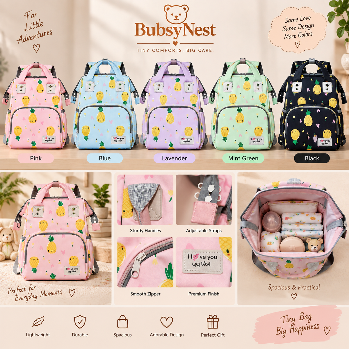 BubsyNest Baby Diaper Bag Backpack | Premium Spacious Baby Essentials Organizer with Multiple Compartments