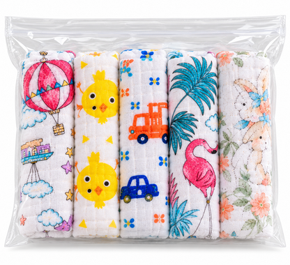 BubsyNest Baby Muslin Face Towels, 100% Cotton, Pack of 5, 25 × 25 cm