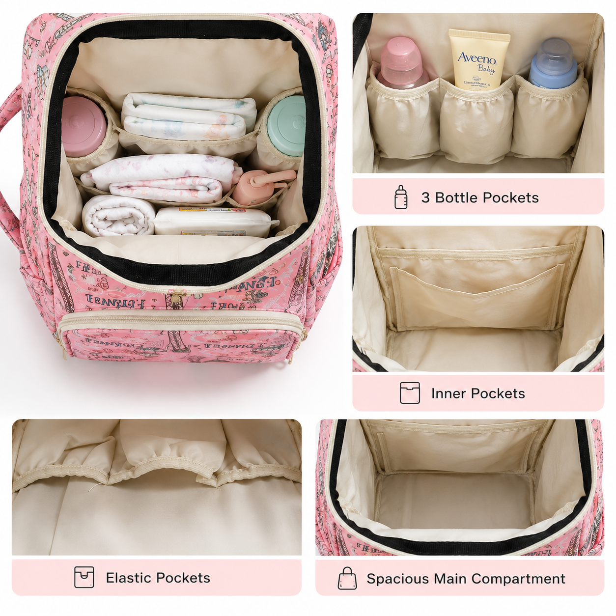 Multi-Function Diaper Bag Backpack for Moms | Waterproof Baby Travel Bag with Bottle Pockets