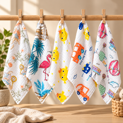 BubsyNest Baby Muslin Face Towels, 100% Cotton, Pack of 5, 25 × 25 cm