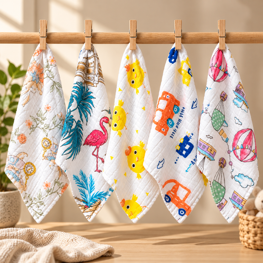 BubsyNest Baby Muslin Face Towels, 100% Cotton, Pack of 5, 25 × 25 cm